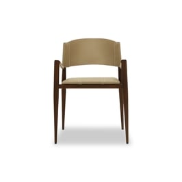 LEATHER AND WOOD DINING ARMCHAIR